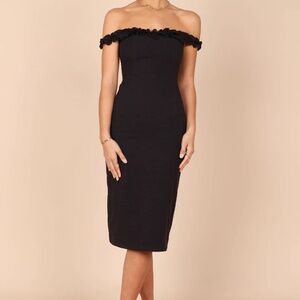 Petal & Pup Black Florez Midi Dress Off the Shoulder